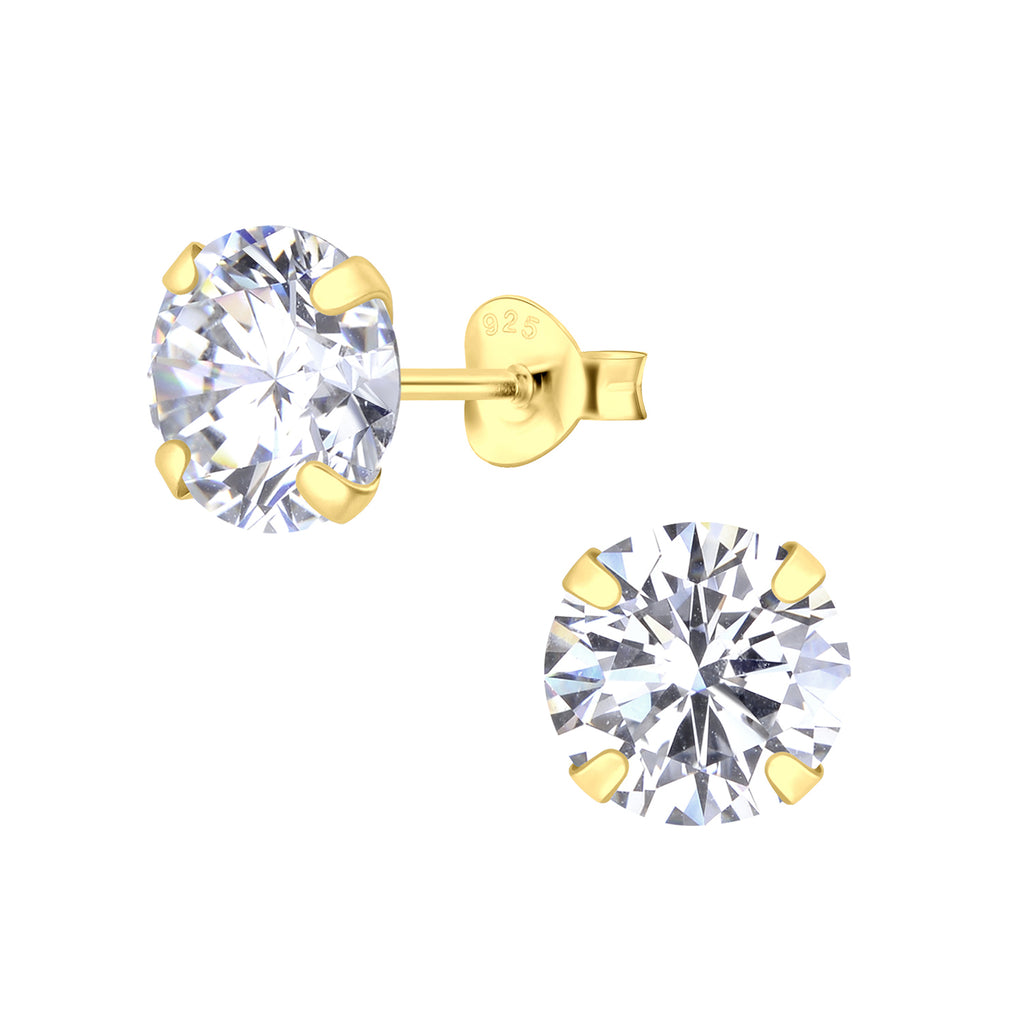 8mm Round Cubic Zirconia Silver Stud Earrings