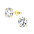 8mm Round Cubic Zirconia Silver Stud Earrings