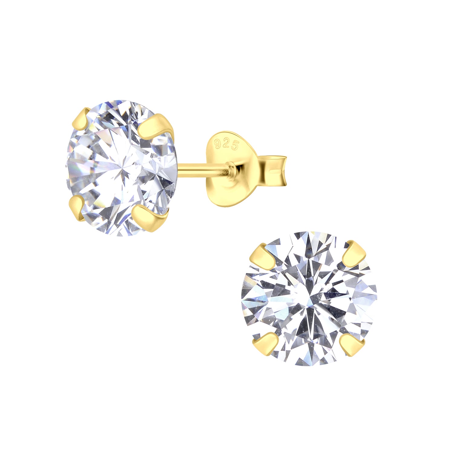 8mm Round Cubic Zirconia Silver Stud Earrings