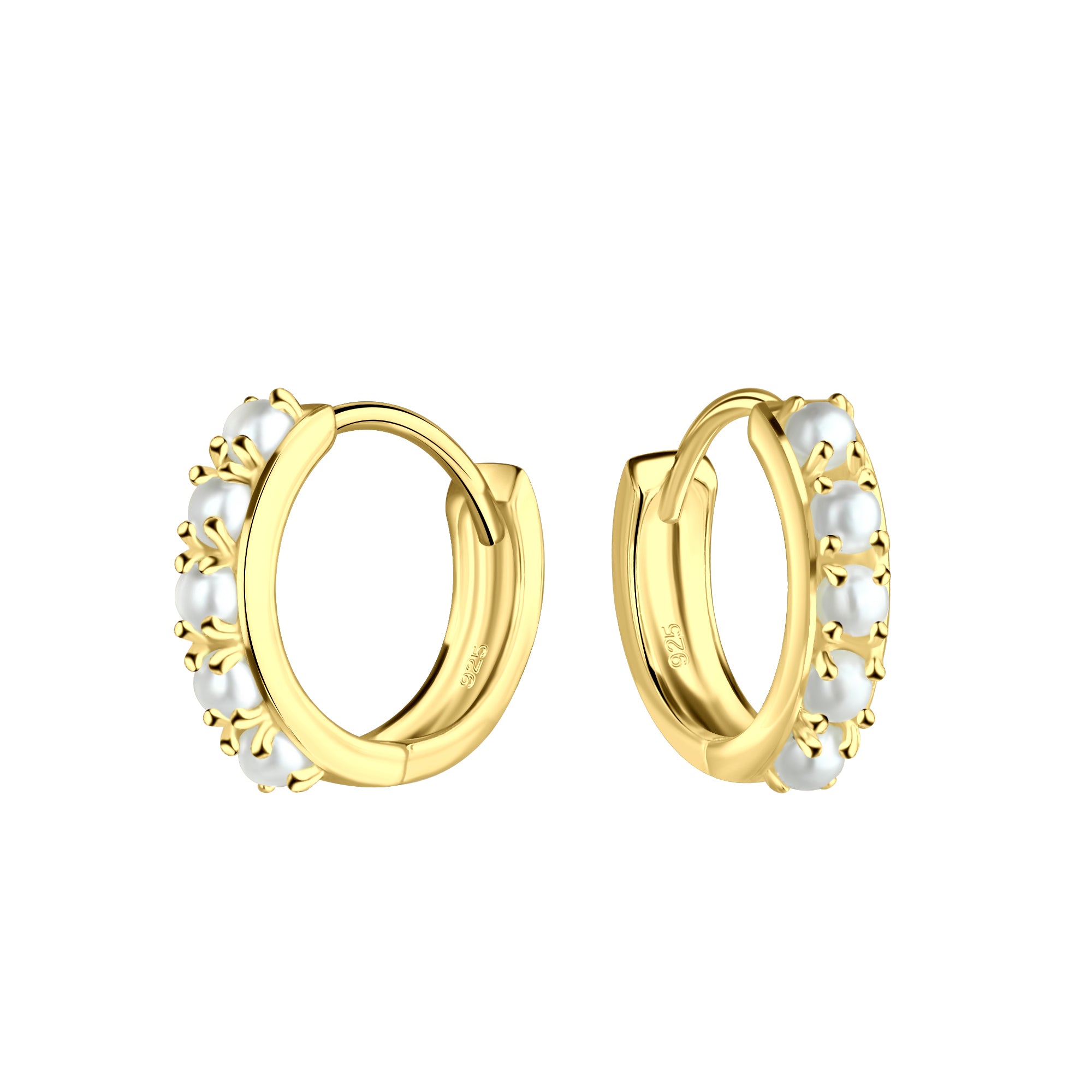 12mm Silver Pearl Huggie Earrings