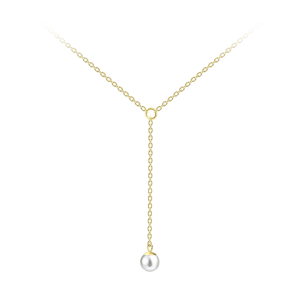 Silver Hanging Chain Necklace with 6mm Pearl
