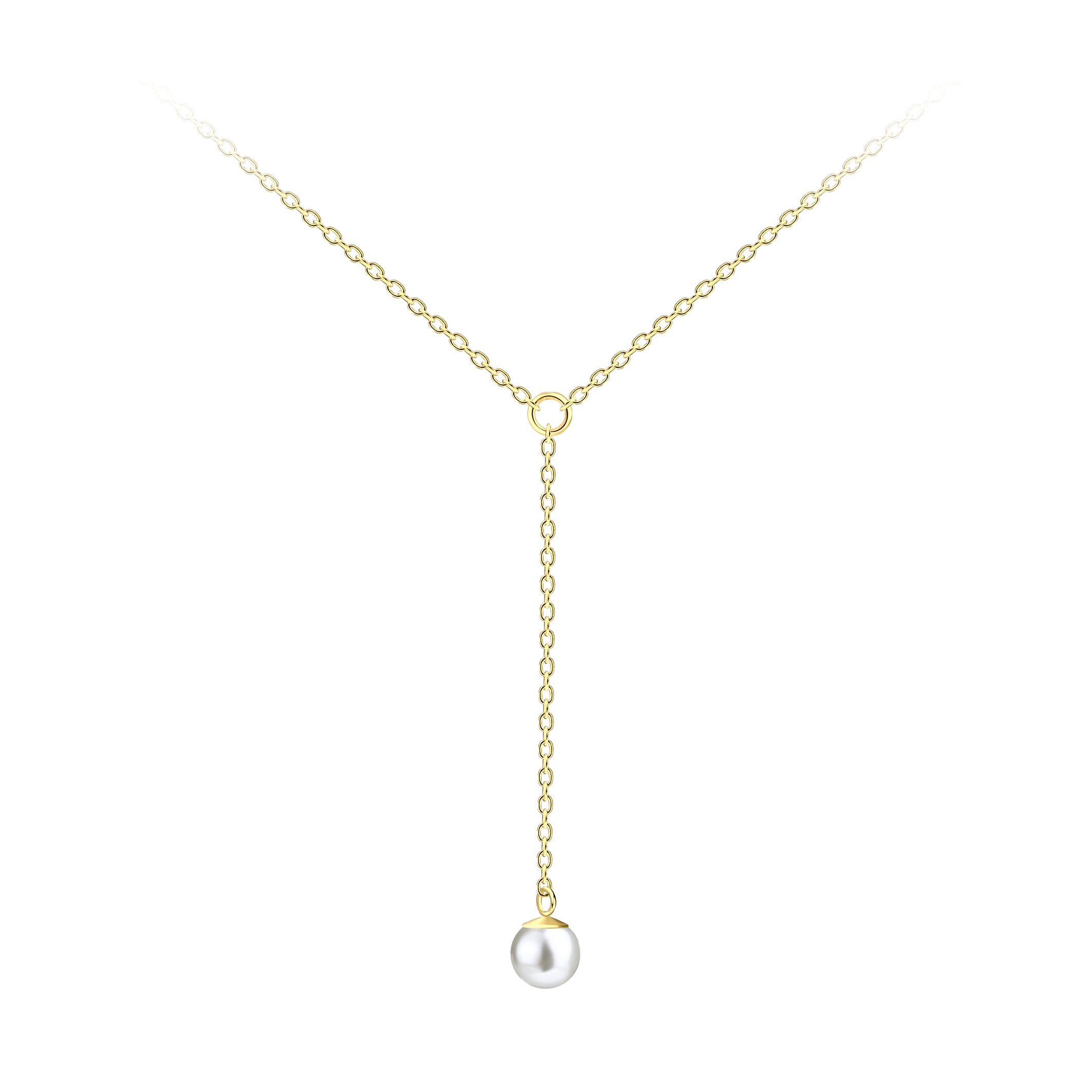 Silver Hanging Chain Necklace with 6mm Pearl