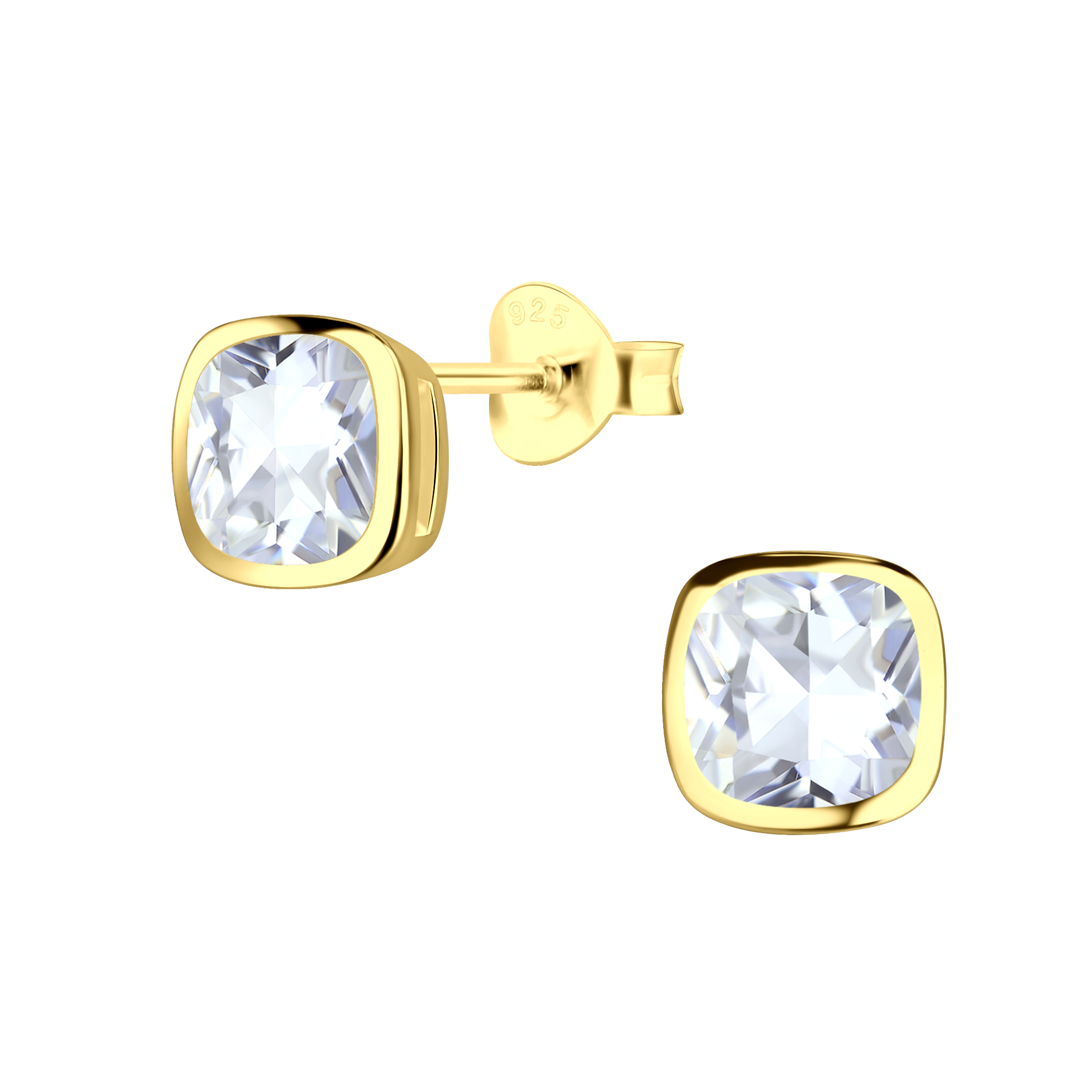 6mm Cushion Cubic Zirconia Silver Stud Earrings