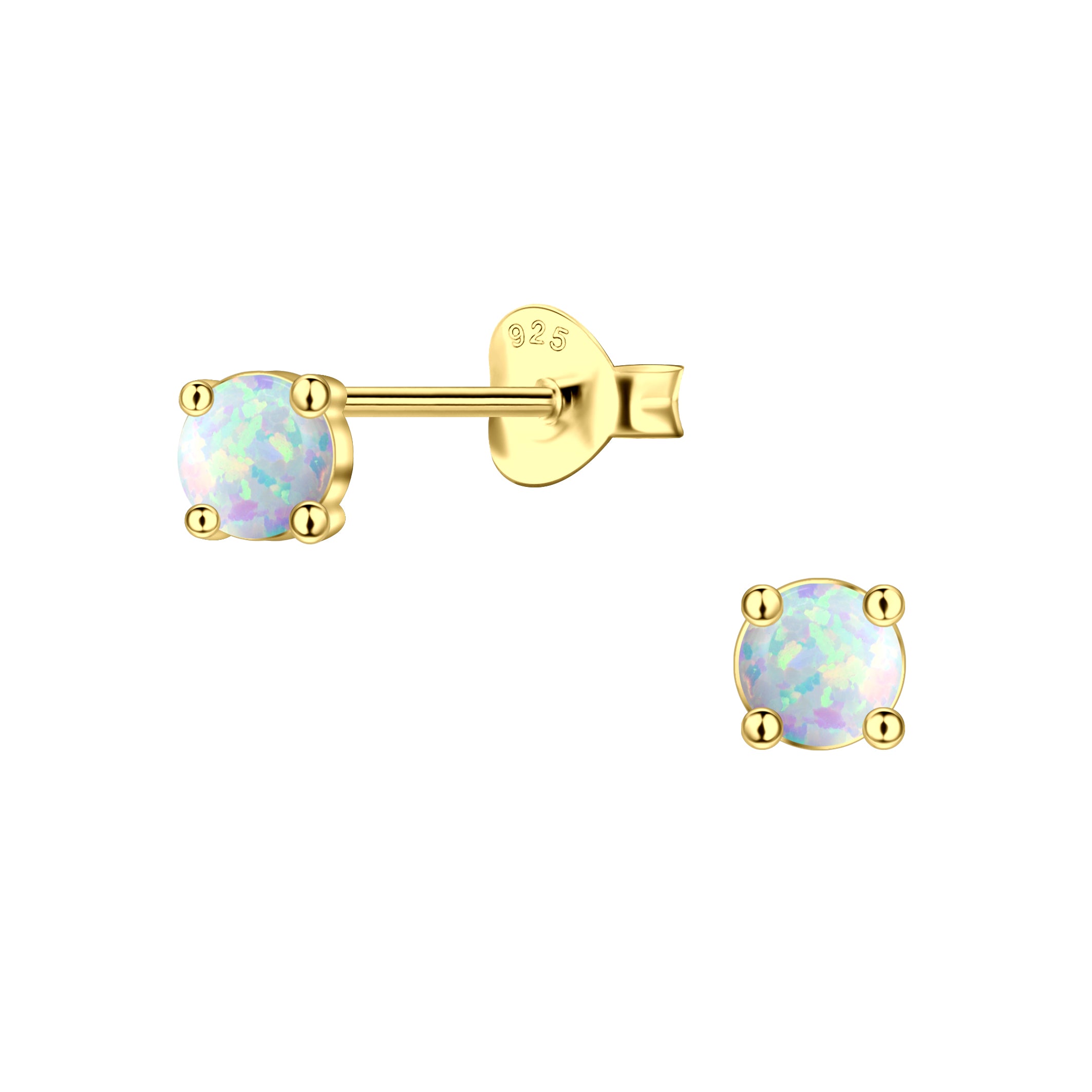 4mm Opal Silver Stud Earrings