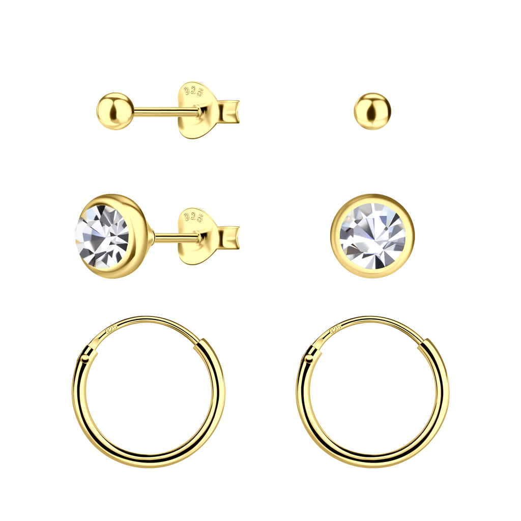 Silver Round Stud and Hoop Earrings Set