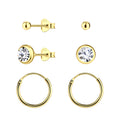 Silver Round Stud and Hoop Earrings Set