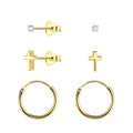 Silver Cross Stud and Hoop Earrings Set