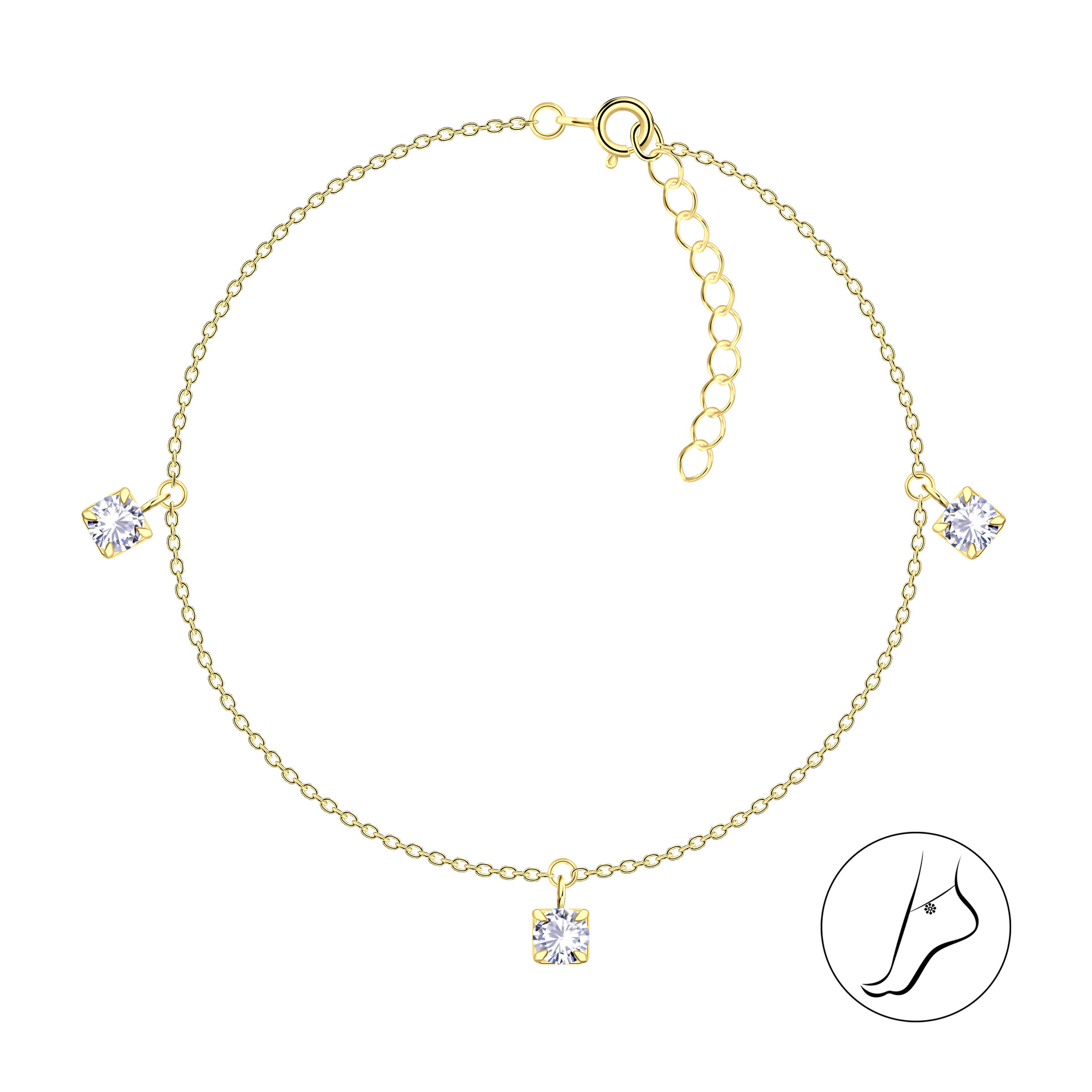 4mm Round Cubic Zirconia Silver Anklet