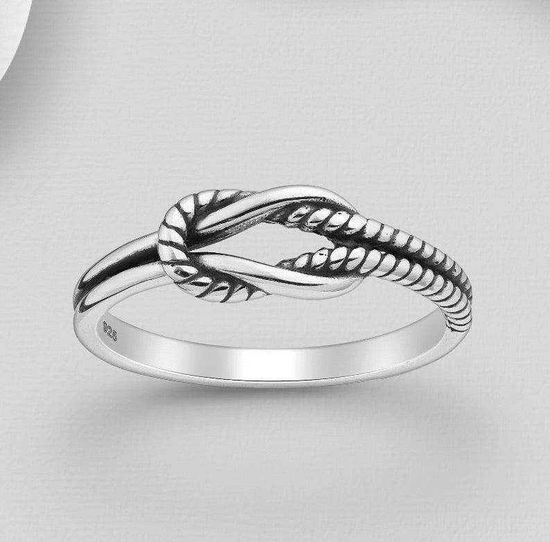 925 Sterling Silver Half Oxidized Rope Knot Ring