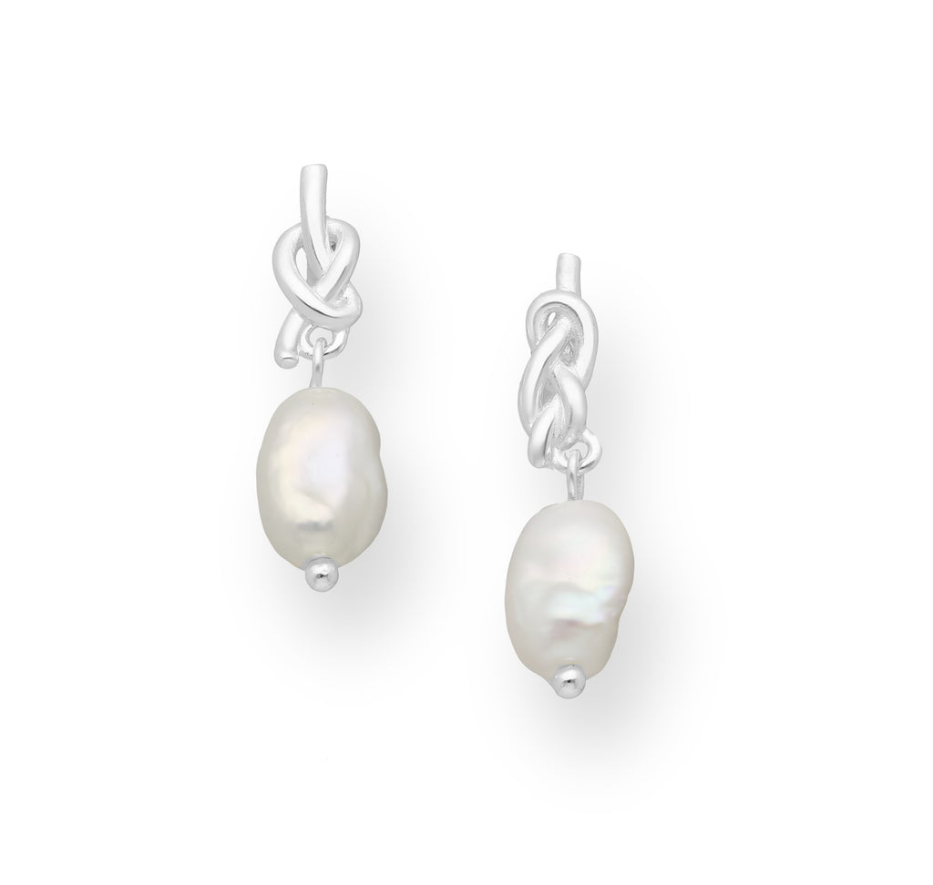 925 Sterling Silver Knot Push-Back Pearl Earrings