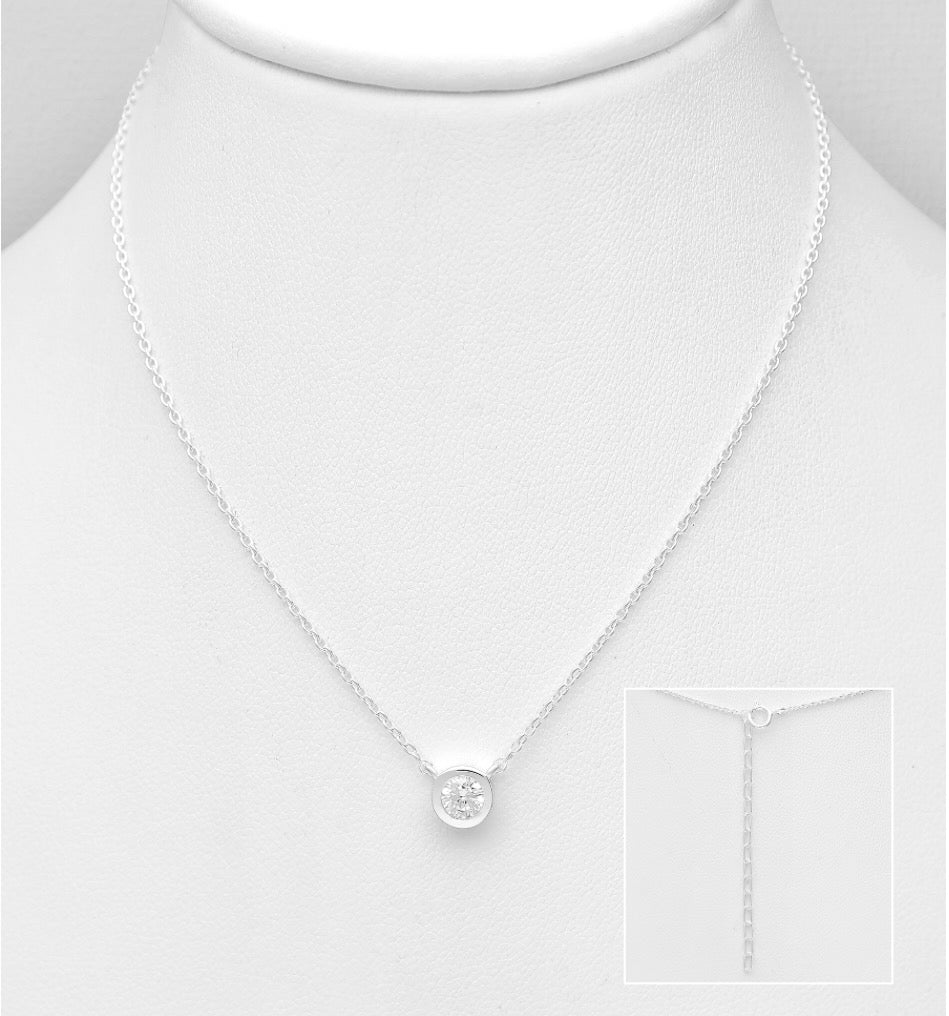 925 Sterling Silver Solitaire Necklace
