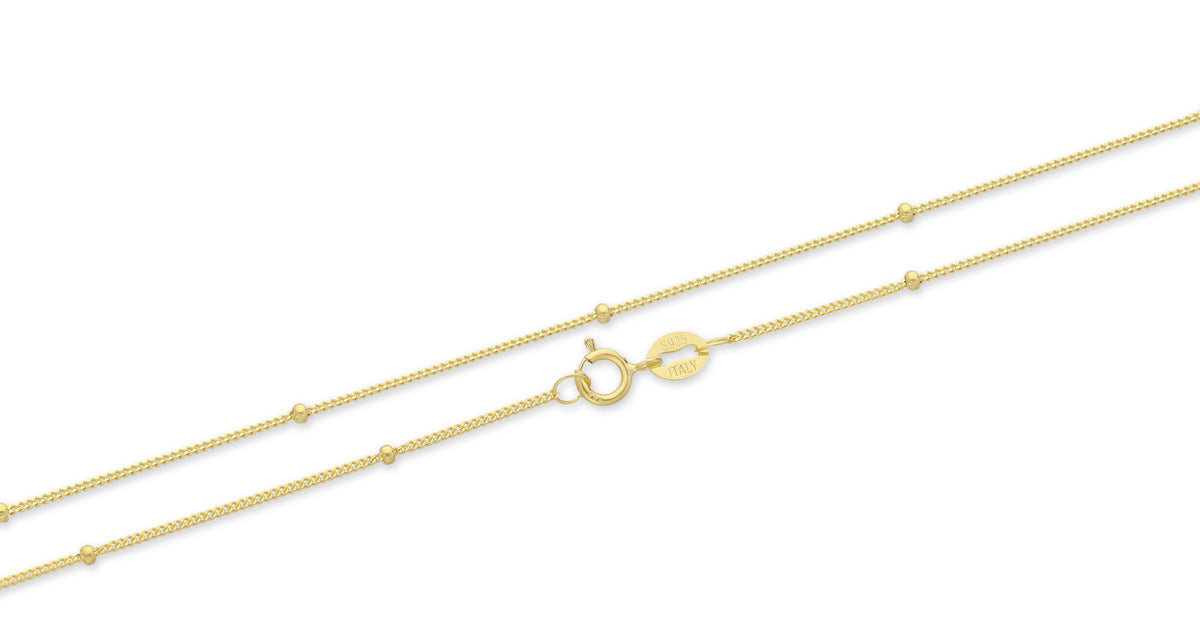 25 Sterling Silver 1.1 mm Curb Golden Chain, 1.7 mm Donut Ball Wide