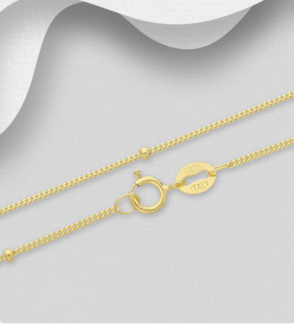 25 Sterling Silver 1.1 mm Curb Golden Chain, 1.7 mm Donut Ball Wide