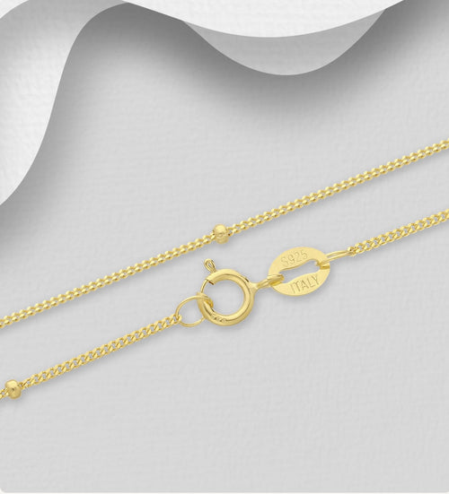 25 Sterling Silver 1.1 mm Curb Golden Chain, 1.7 mm Donut Ball Wide