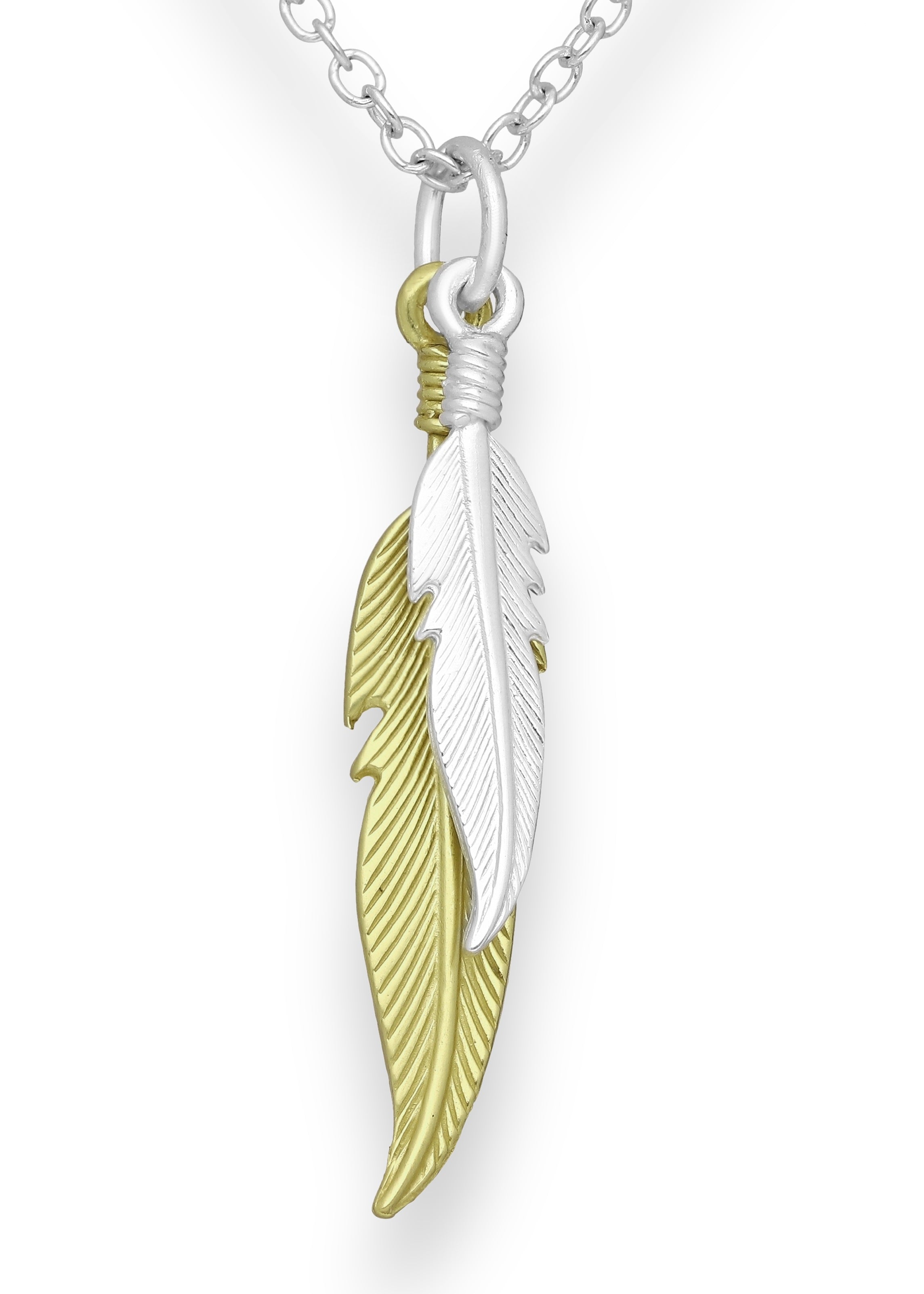925 Sterling Silver Golden Feather Pendant