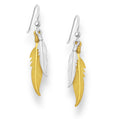925 Sterling Silver Golden Feathers Hook Earrings