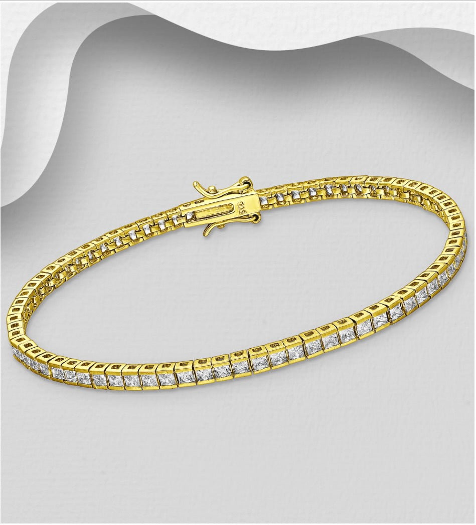 925 Sterling Silver Tennis Golden Bracelet