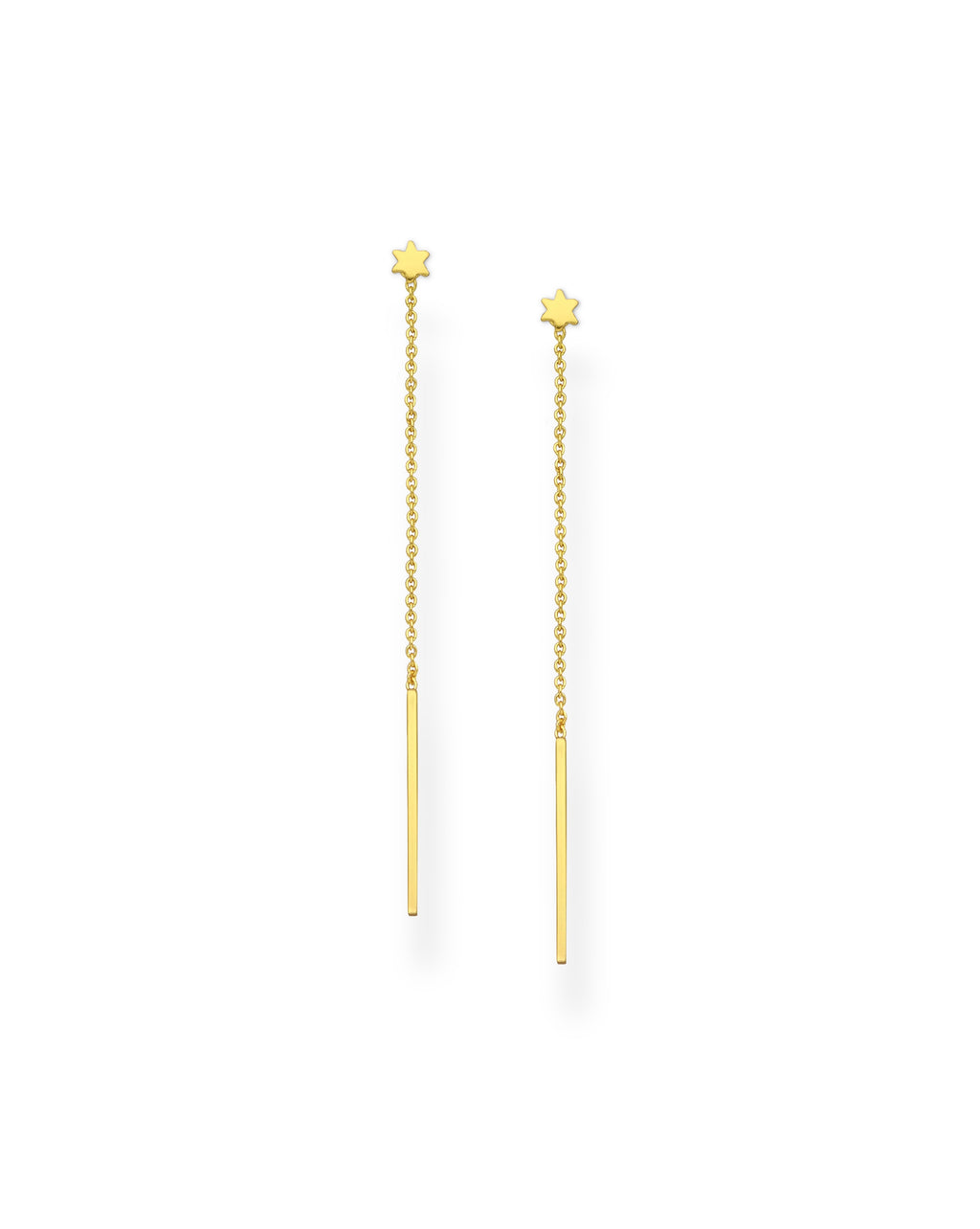 925 Sterling Silver Bar and Star of David Jacket Golden Earrings