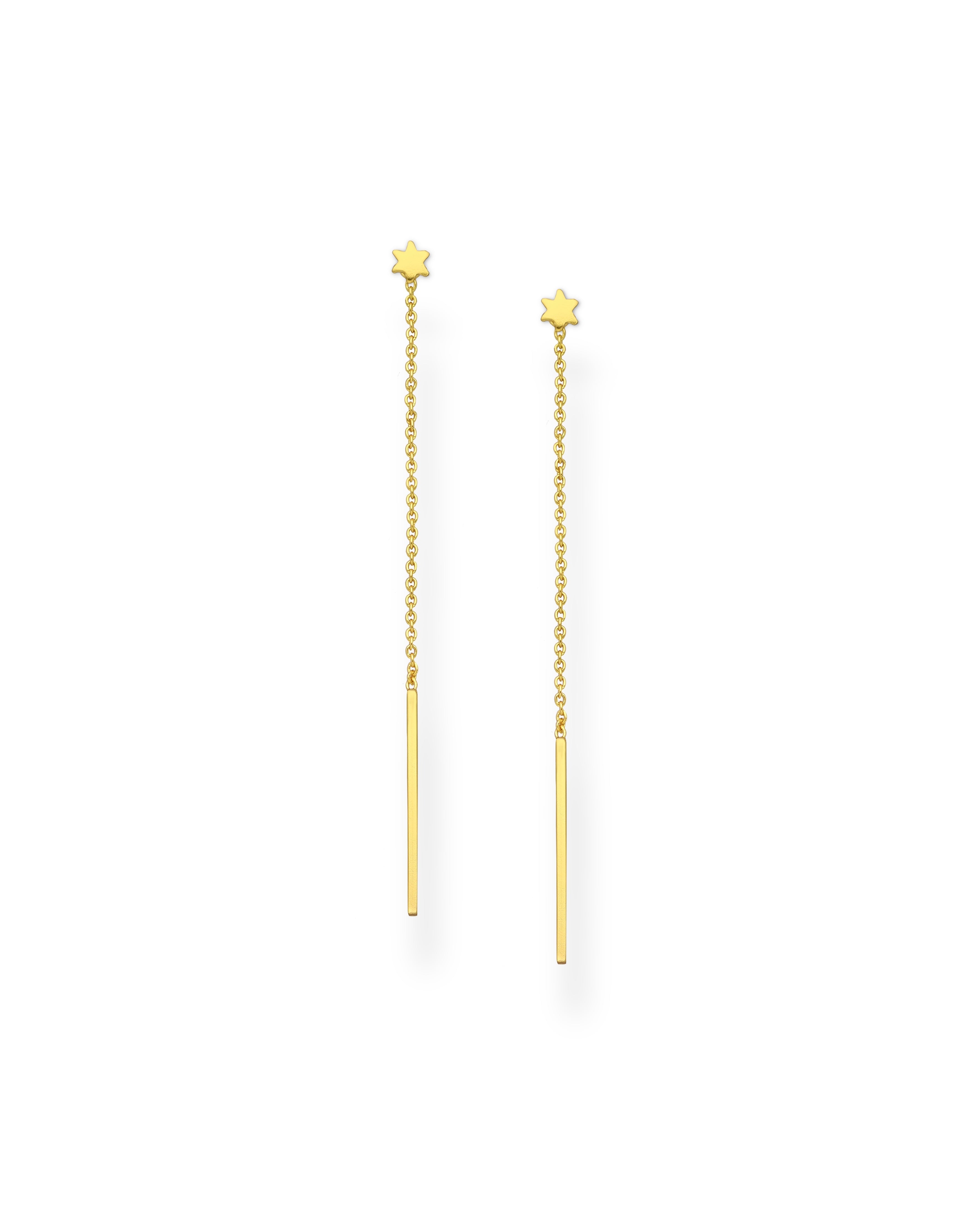 925 Sterling Silver Bar and Star of David Jacket Golden Earrings