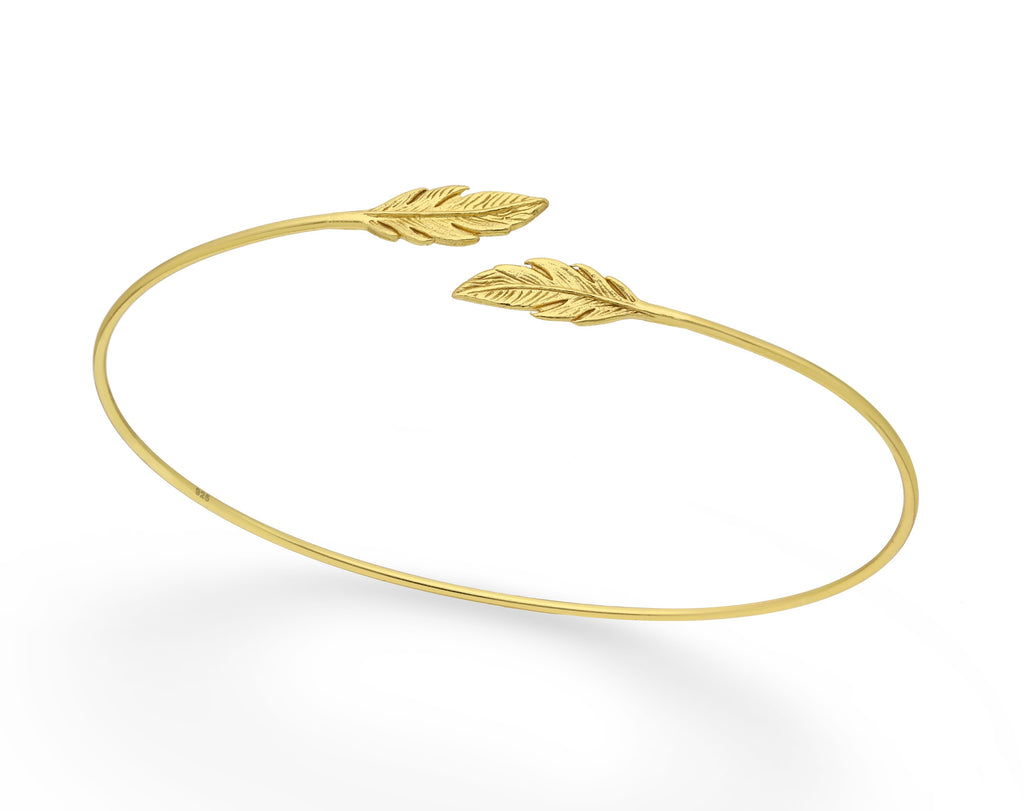 925 Sterling Silver Feather Golden Cuff