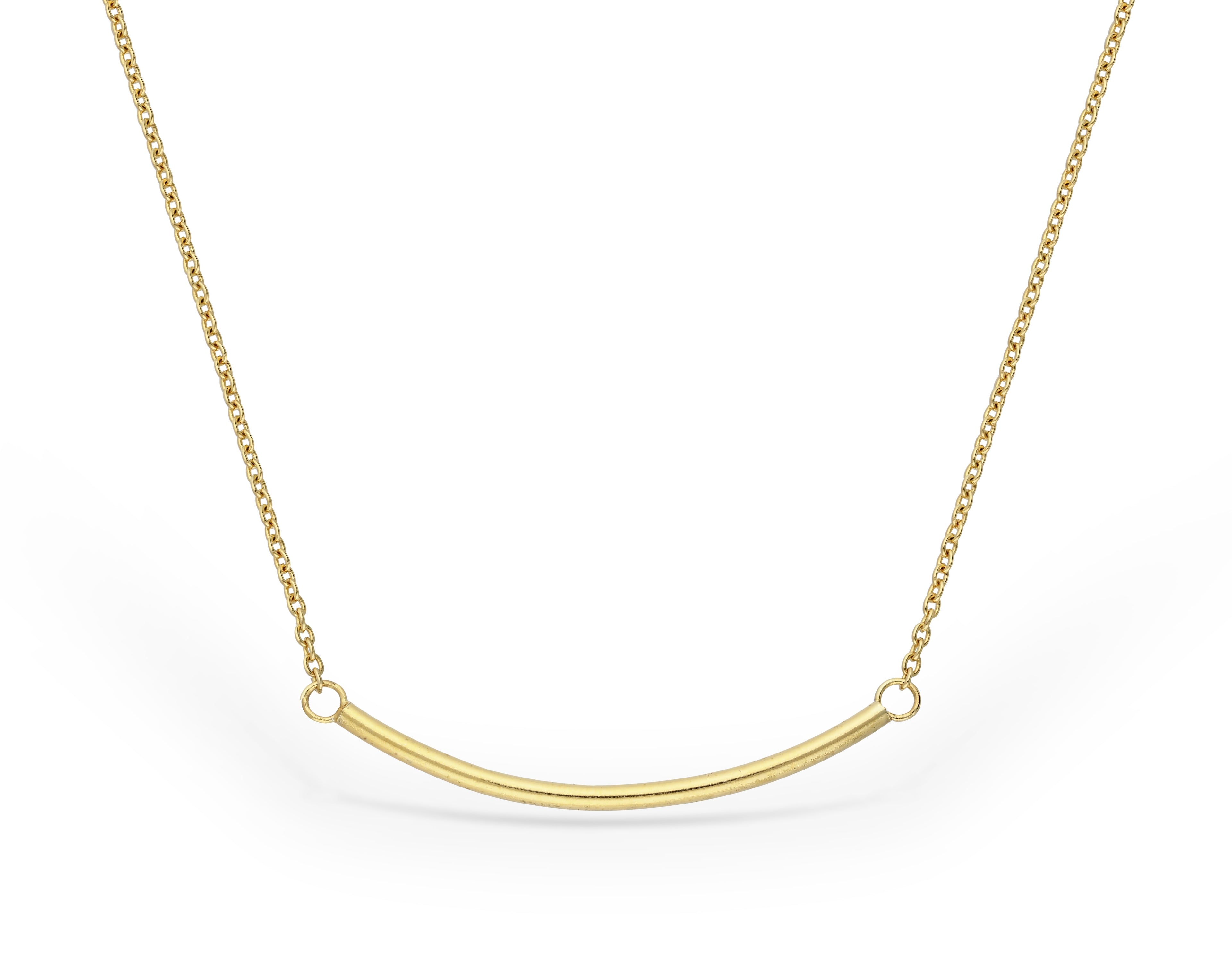 925 Sterling Silver Curved Golden Bar Necklace