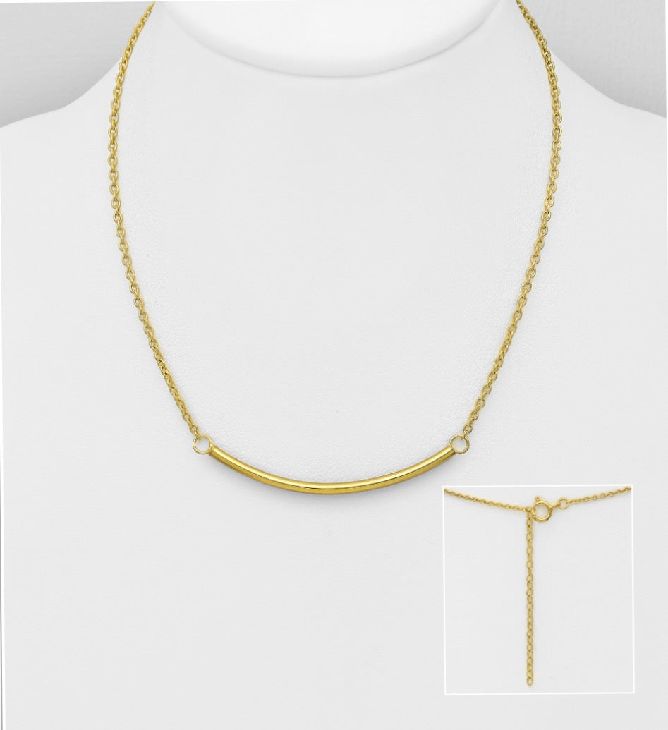 925 Sterling Silver Curved Golden Bar Necklace