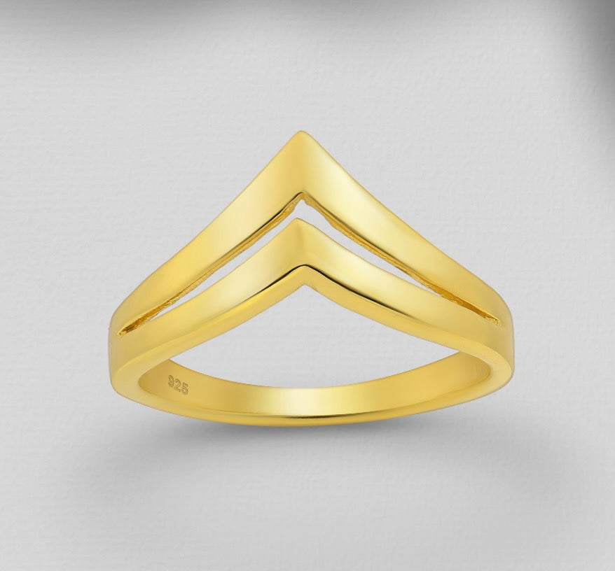 925 Sterling Silver Golden Chevron Ring
