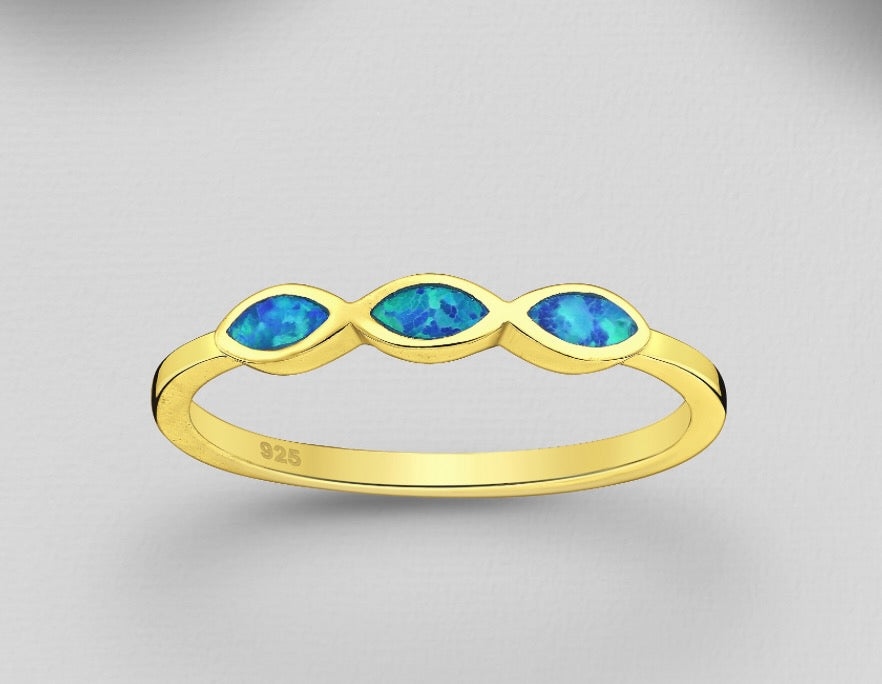 925 Sterling Silver Opal Golden Ring