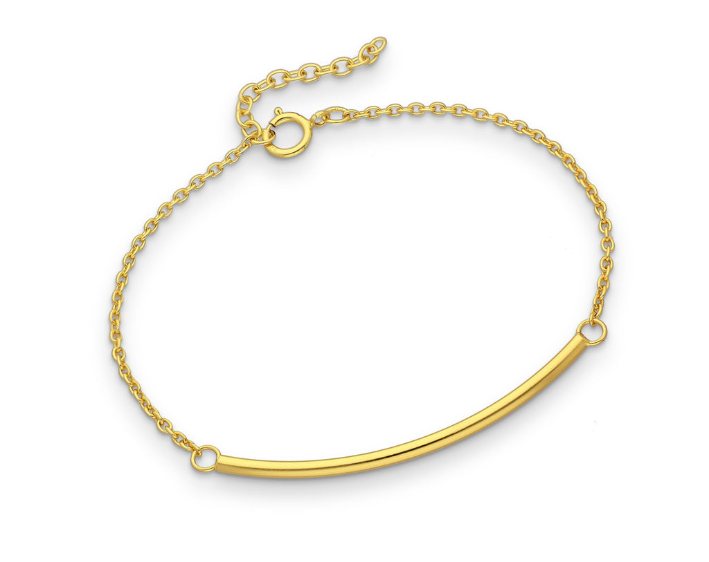 925 Sterling Silver Curved Bar Golden Bracelet