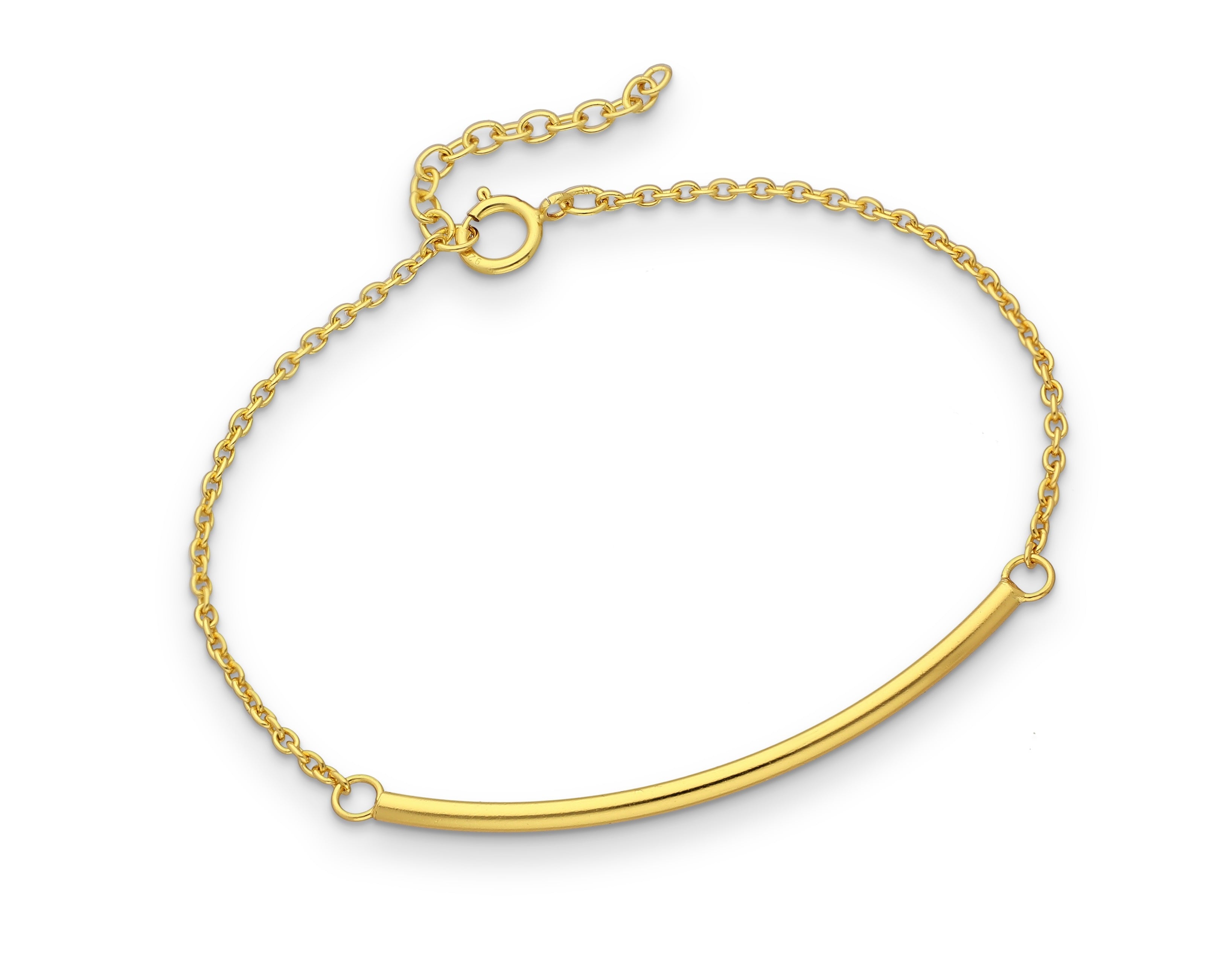 925 Sterling Silver Curved Bar Golden Bracelet
