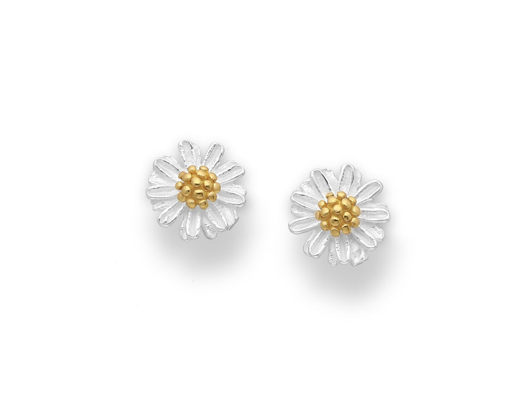 925 Sterling Silver Flower Push-Back Golden Earrings