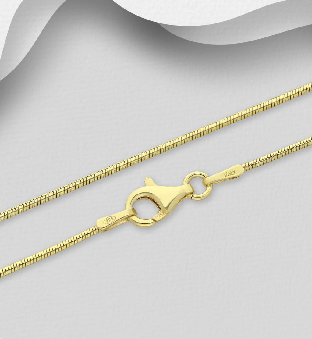 925 Sterling Silver Snake (Round) Golden Chain