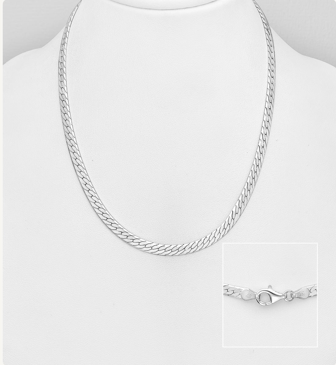 925 Sterling Silver Flat Snake Necklace, 4 mm Wide