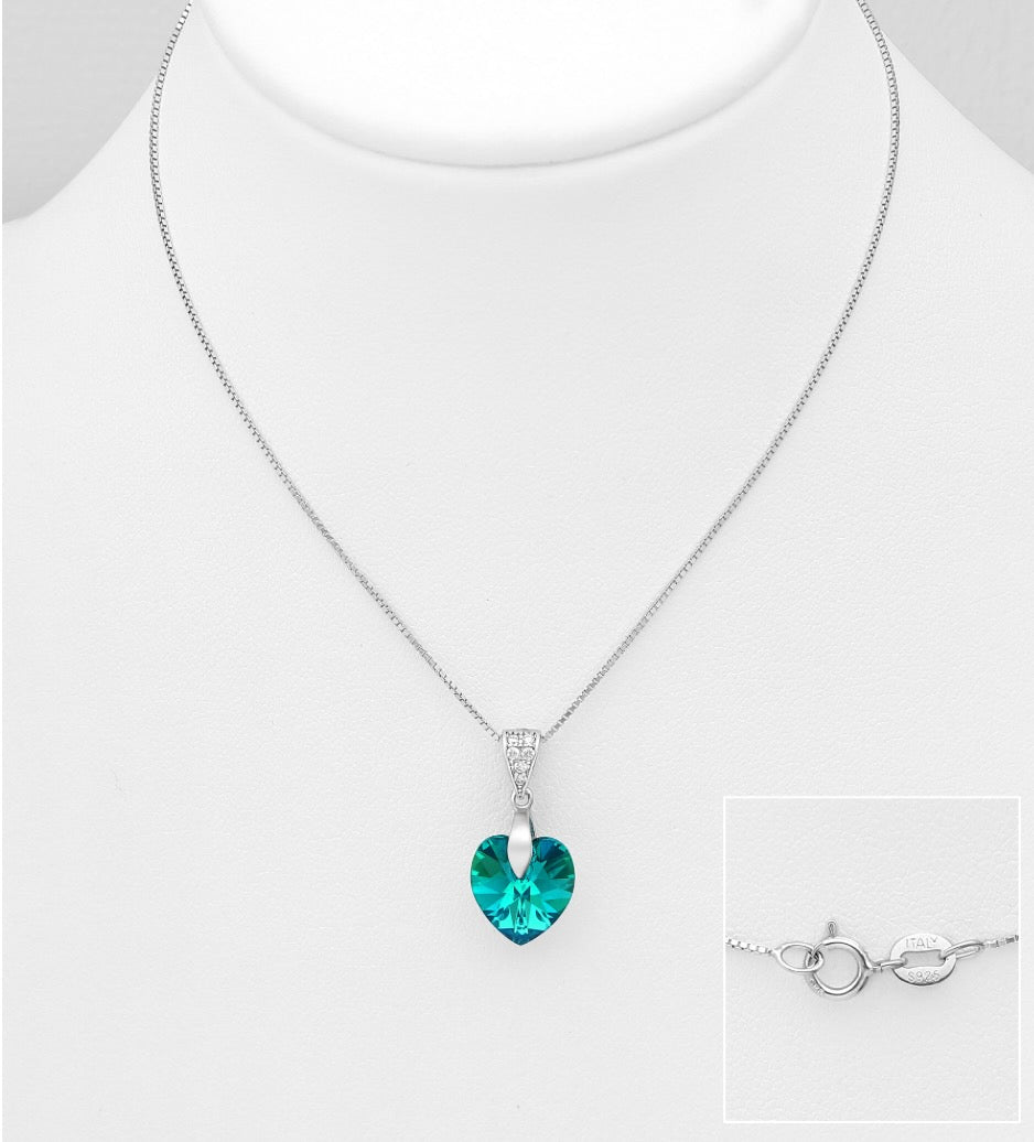 925 Sterling Silver Austrian Crystal Heart Necklace
