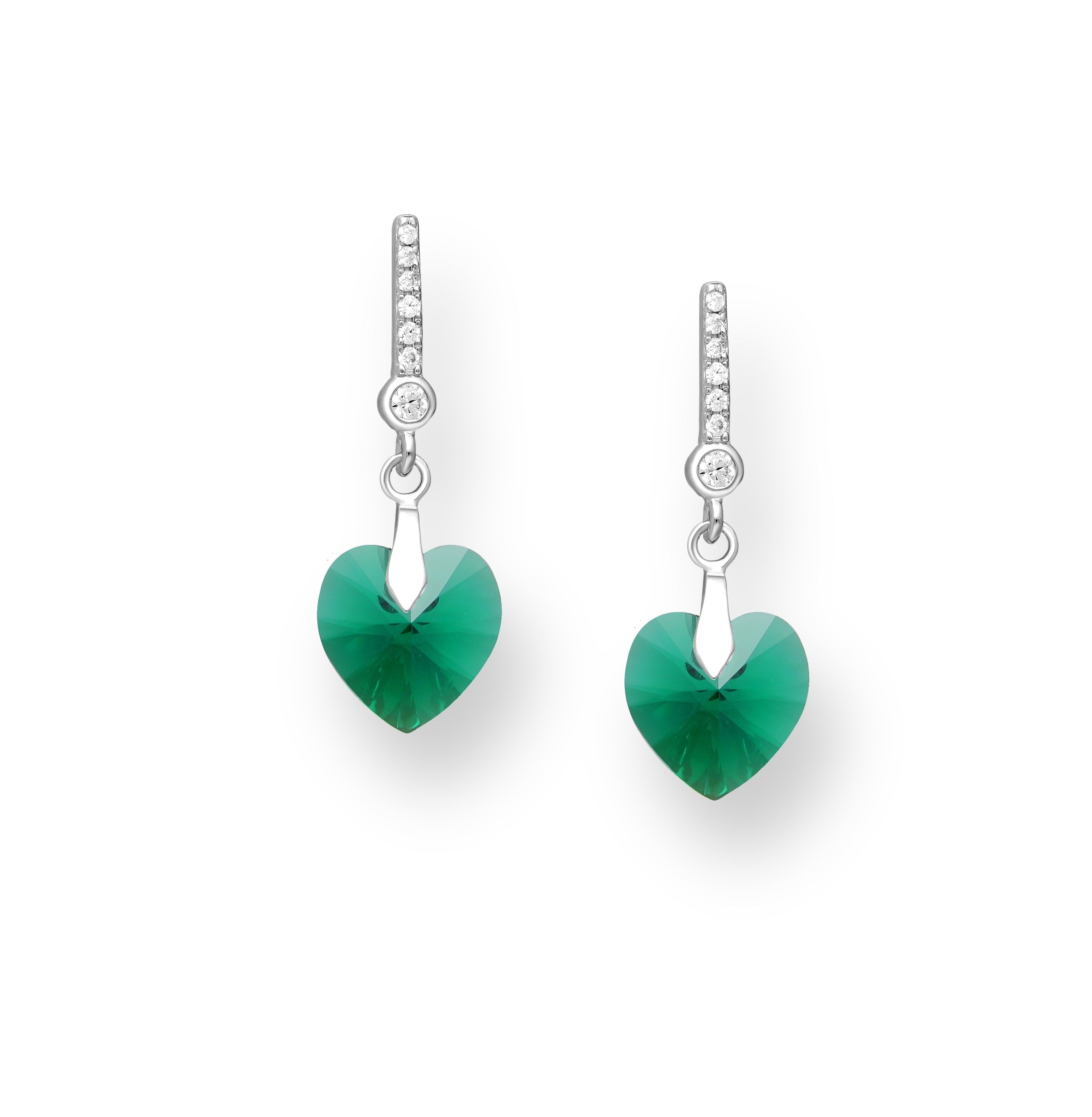 925 Sterling Silver Heart Push-Back Austrian Crystals Earrings