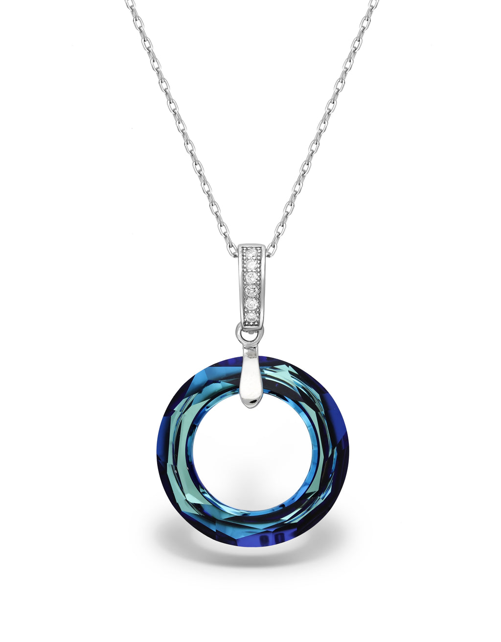 925 Sterling Silver Circle  Austrian Crystal Necklace