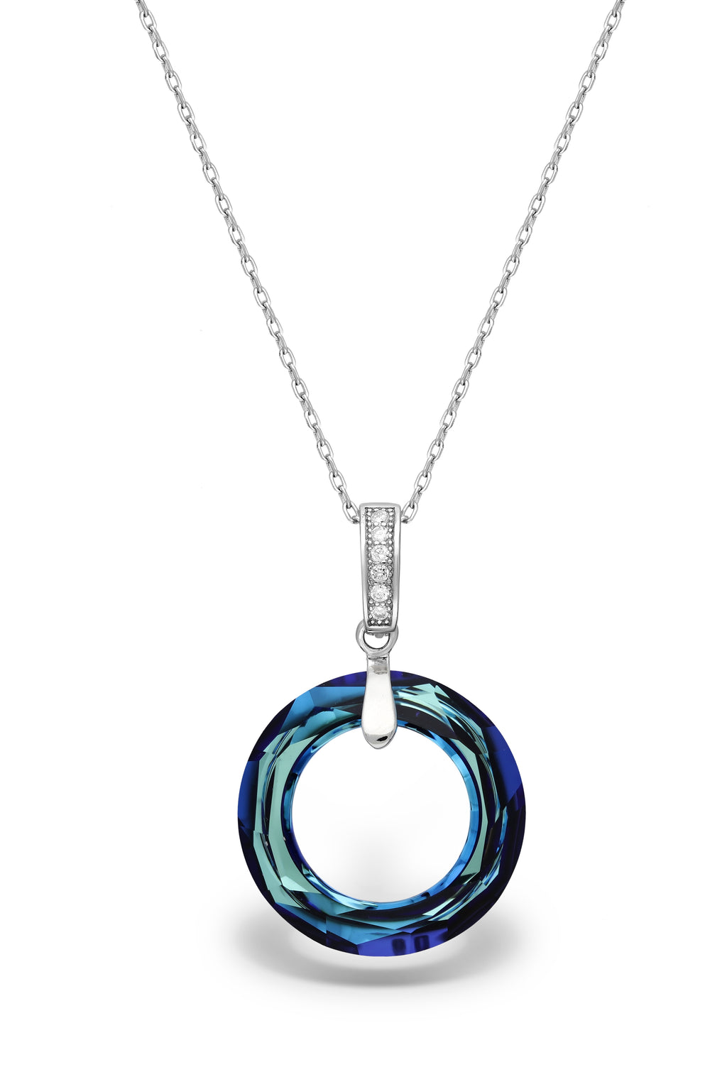 925 Sterling Silver Circle  Austrian Crystal Necklace