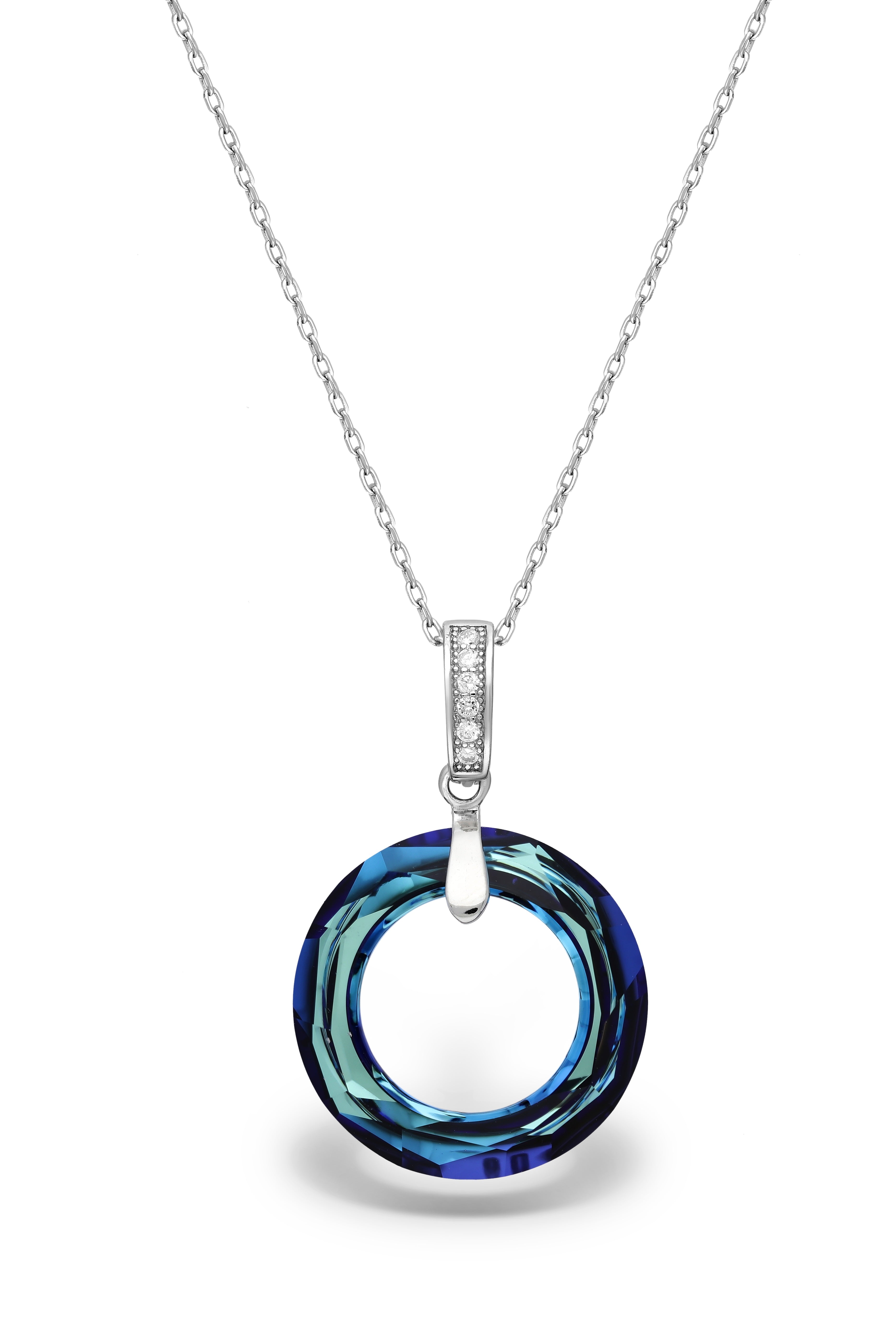 925 Sterling Silver Circle  Austrian Crystal Necklace
