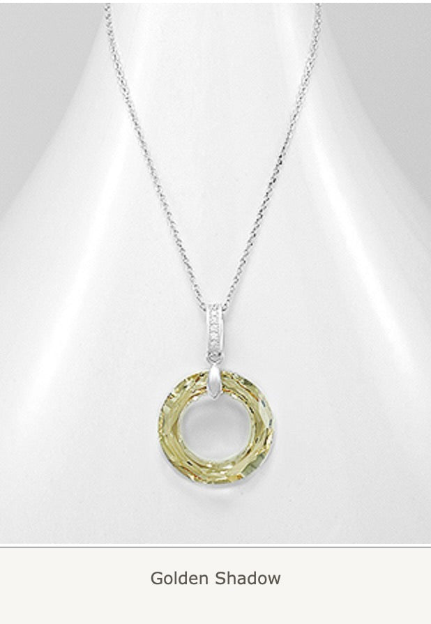925 Sterling Silver Circle  Austrian Crystal Necklace