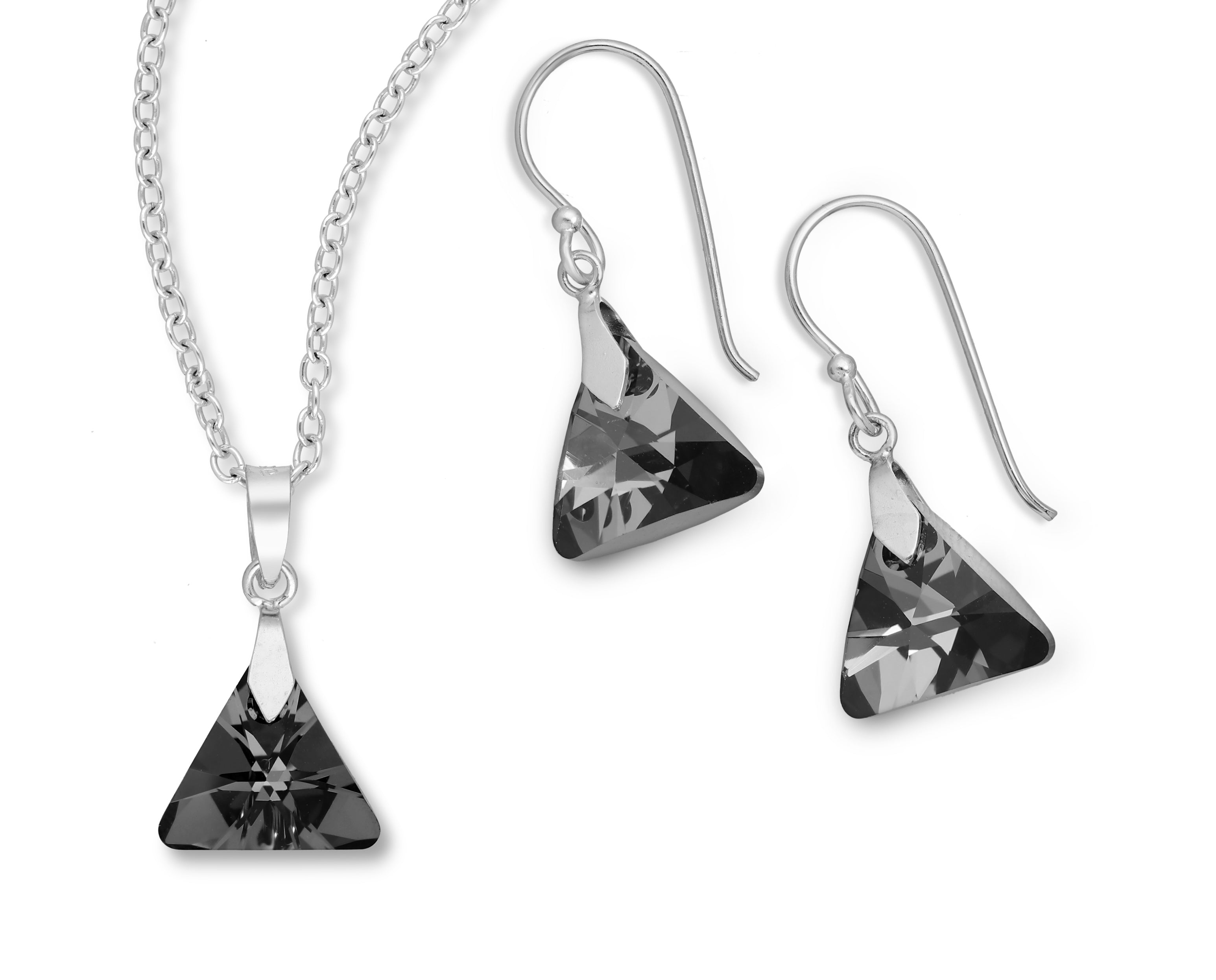925 Sterling Silver Hook Earrings & Pendant Austrian Crystals Set