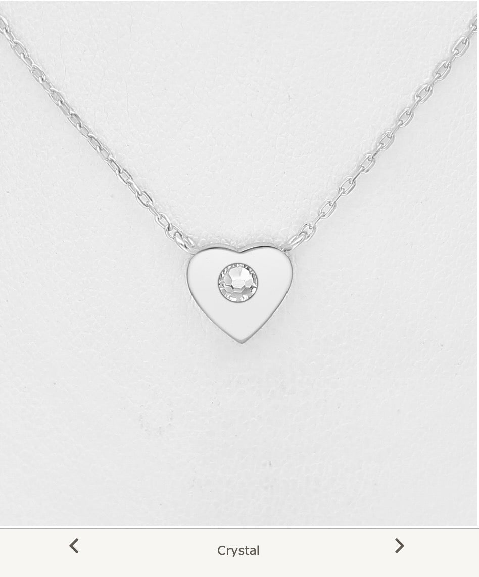 925 Sterling Silver Heart Austrian Crystal Necklace