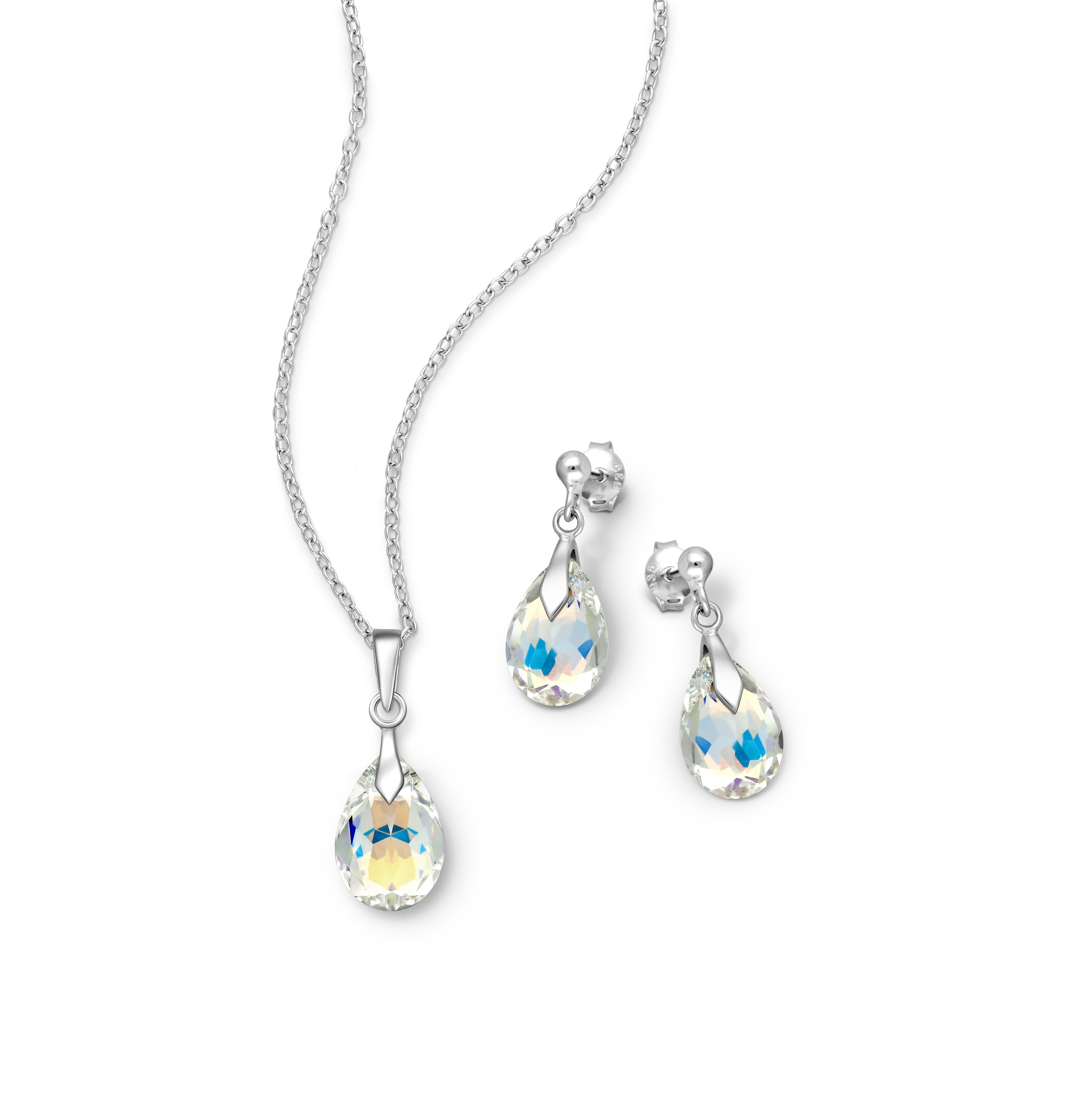 925 Sterling Silver Push-Back Earrings and Pendant Aurore Boreale Jewelry Set