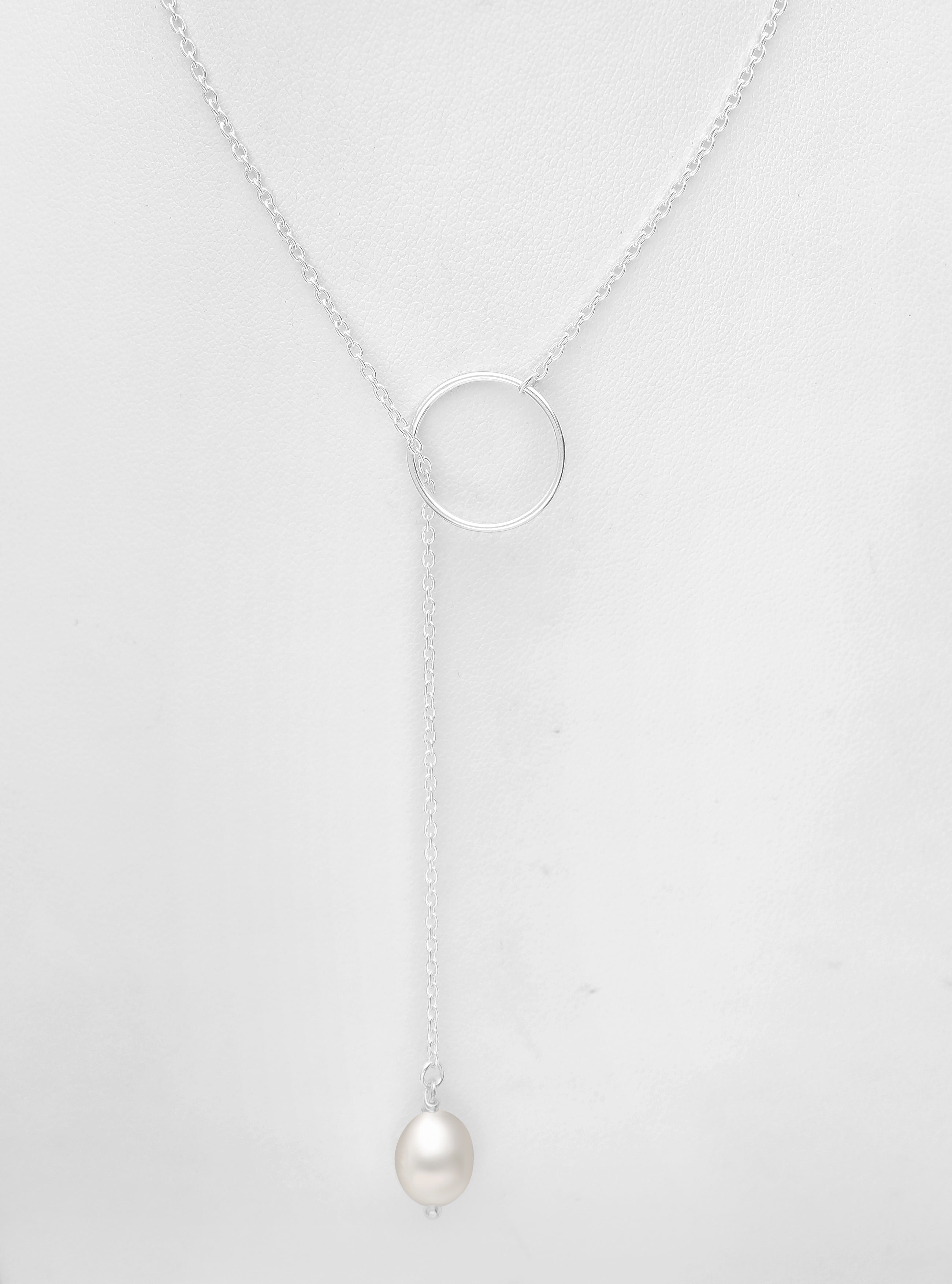 925 Sterling Silver Lariat Pearl Necklace