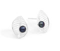 925 Sterling Silver Leaf Push-Back Dyed Black Pearl Earrings