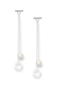 925 Sterling Silver Bar and Circle Push-Back Pearl Earrings