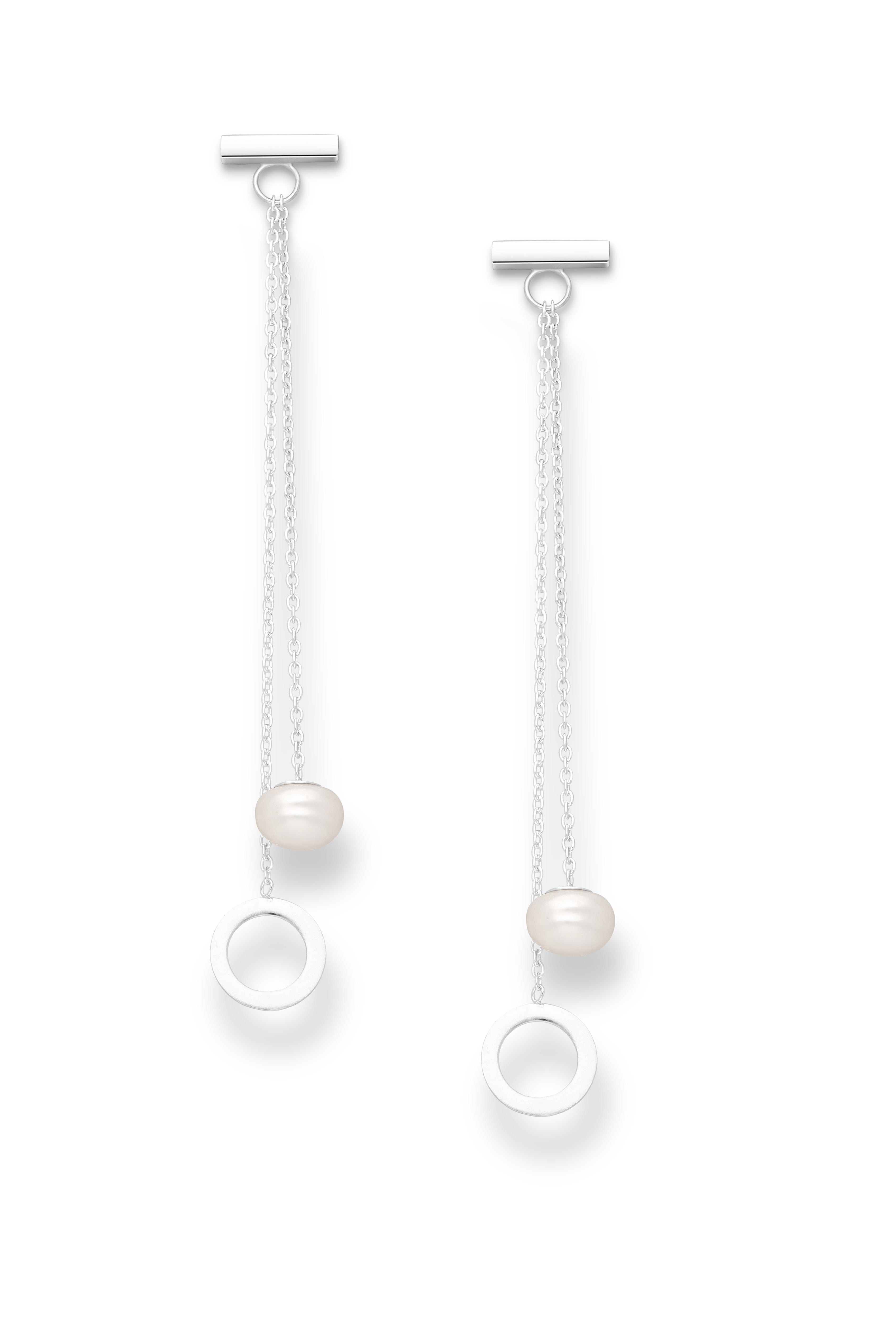 925 Sterling Silver Bar and Circle Push-Back Pearl Earrings