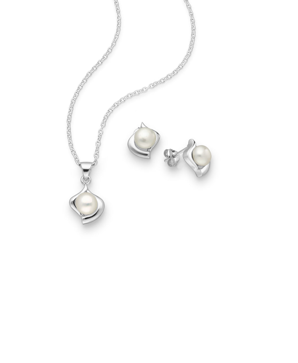 925 Sterling Silver Push-Back Earrings and Pendant Pearl Jewelry Set