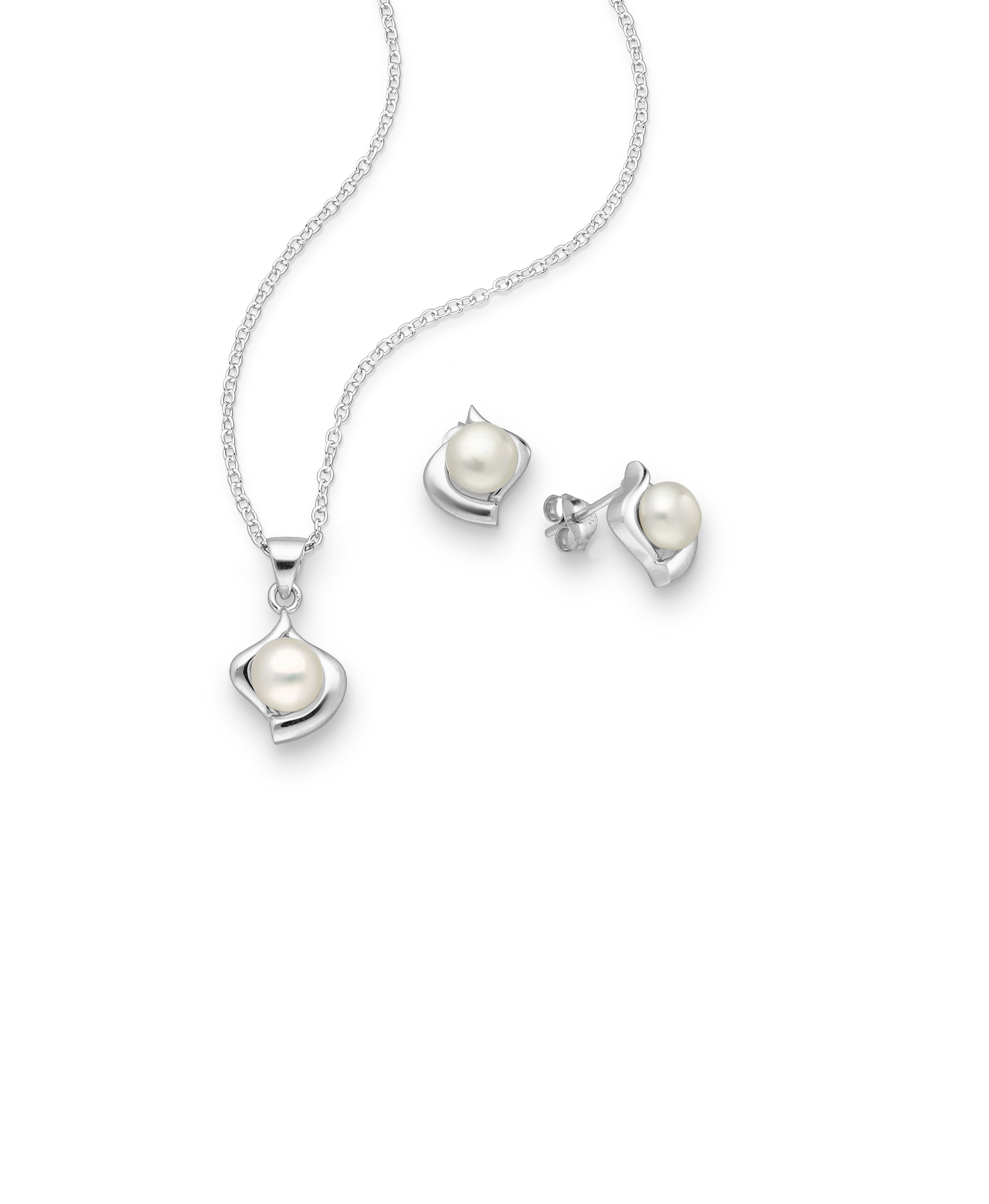 925 Sterling Silver Push-Back Earrings and Pendant Pearl Jewelry Set