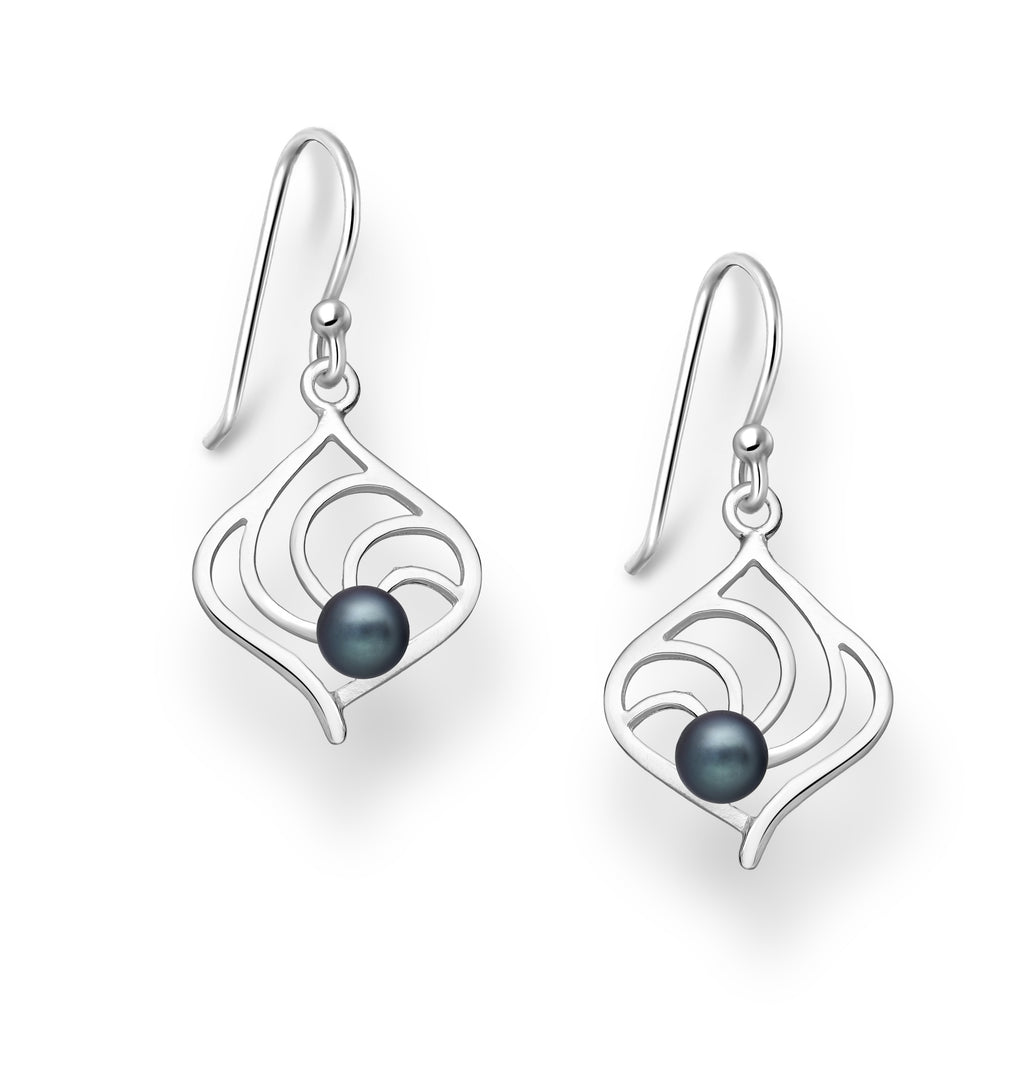 925 Sterling Silver Hook Dyed Black Pearl Earrings