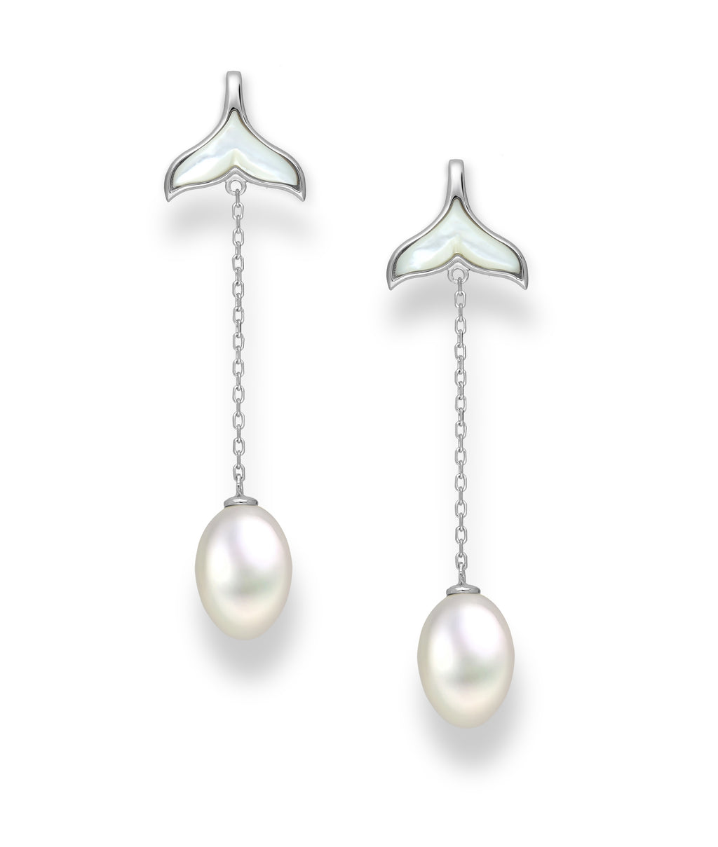 925 Sterling Silver Pearl Whale Tail Push-Back Earrings